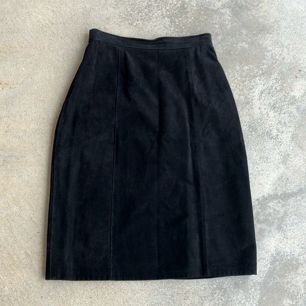 VTG Daniel Marcus Black Suede Leather Skirt, 4